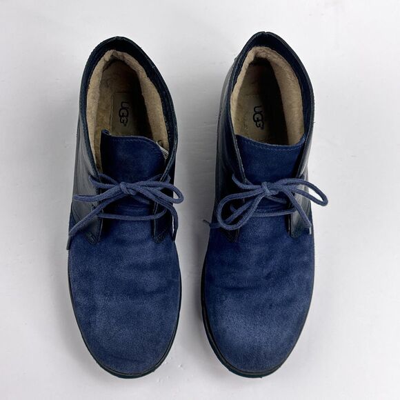 UGG Blackwell Chukka Boots Mens 9.5 Navy Blue Leather Suede Lined Lace Up Desert main image 7